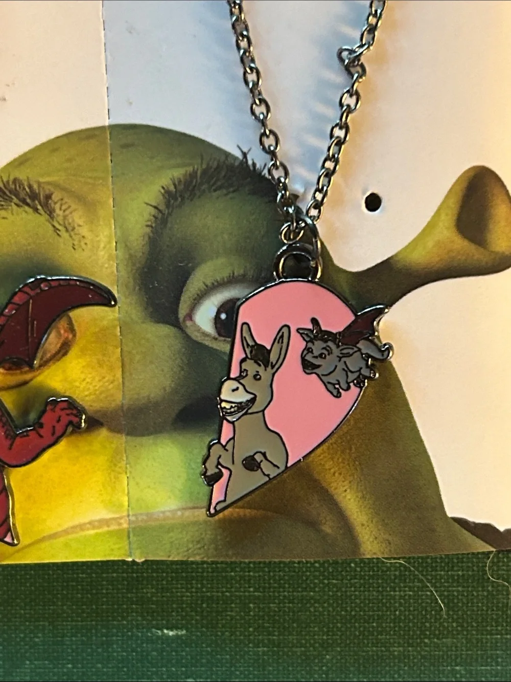 DreamWorks Shrek Pink Heart Donkey & Dragon Kids Necklace Set
